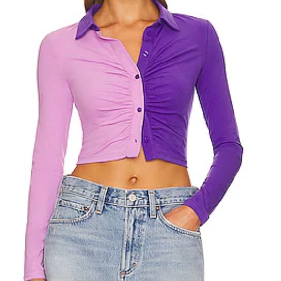 NWT New More To Come REVOLVE Kamryn two tone Crop Top Long Sleeve shirt purple - Picture 1 of 9